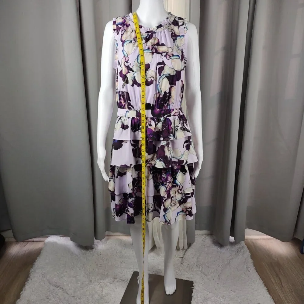 Banana Republic Floral Lilac Sleeveless Tiered A-Line Dress Size 10 Midi Length - Picture 6 of 11